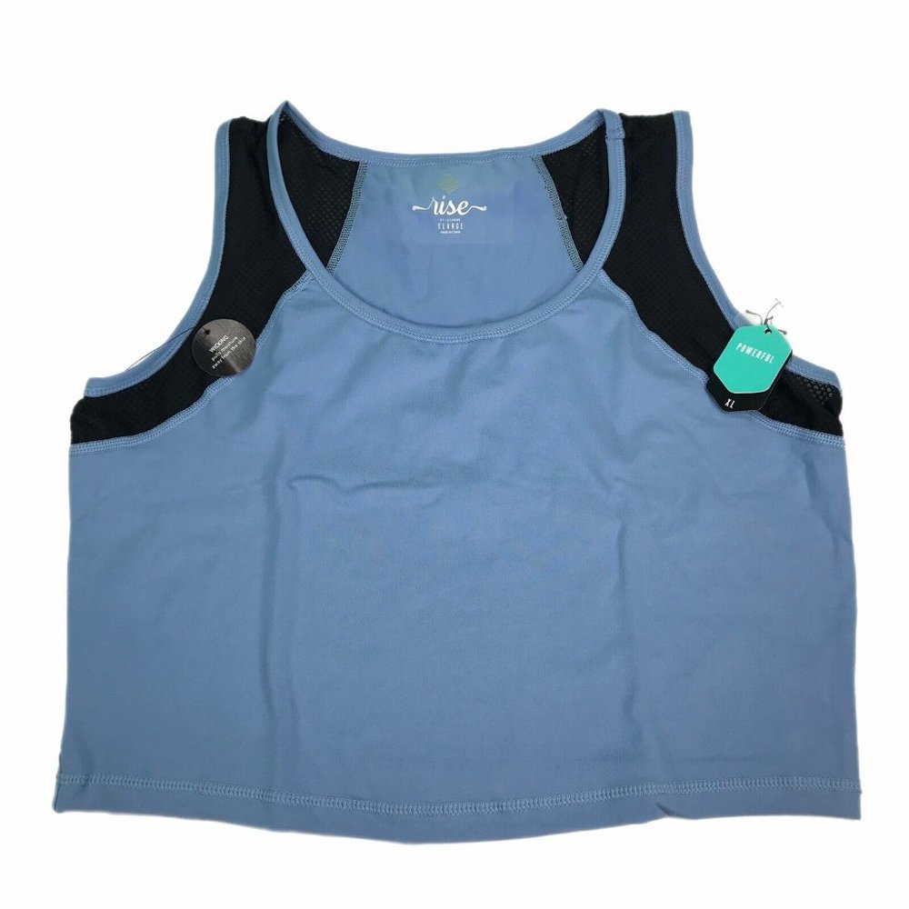 Womens Cropped Tank XL Lularoe Workout Top Blue Black Mesh Fitness Exercise